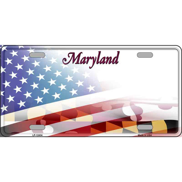 Maryland with American Flag Wholesale Novelty Metal License Plate LP-12434