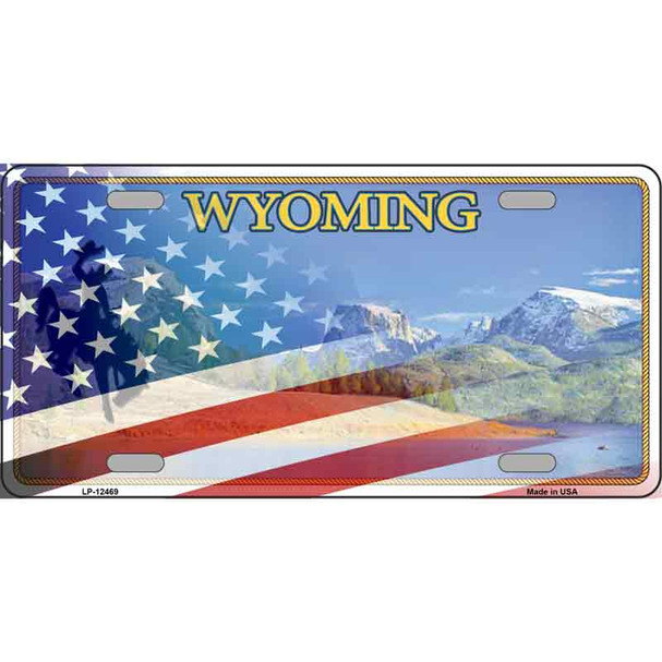 Wyoming with American Flag Wholesale Novelty Metal License Plate LP-12469