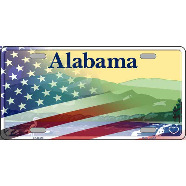 Alabama with American Flag Wholesale Novelty Metal License Plate LP-12475