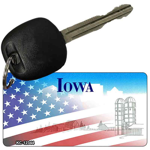 Iowa with American Flag Wholesale Novelty Metal Key Chain