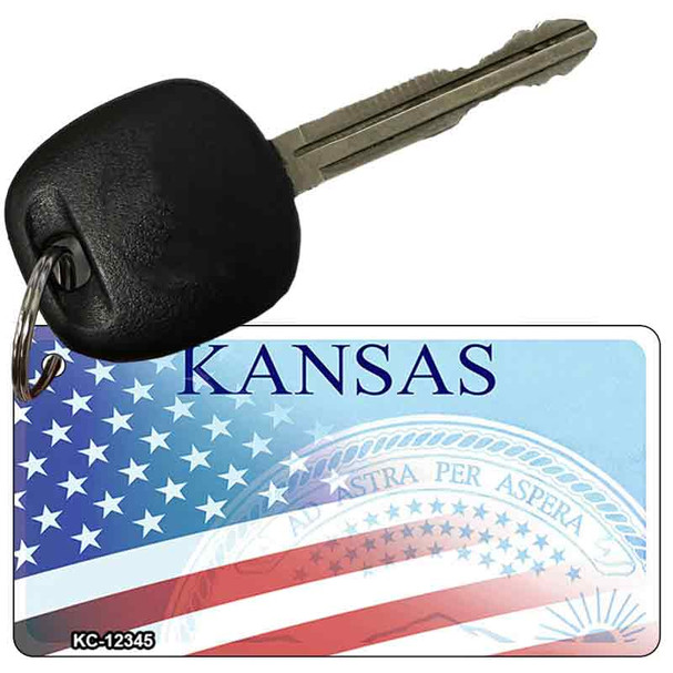 Kansas with American Flag Wholesale Novelty Metal Key Chain