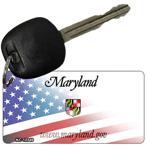 Maryland with American Flag Wholesale Novelty Metal Key Chain