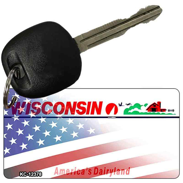 Wisconsin with American Flag Wholesale Novelty Metal Key Chain