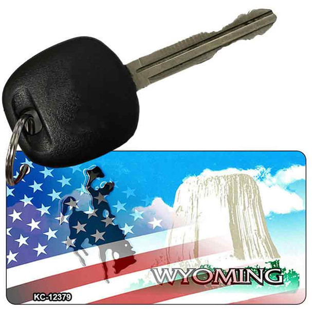 Wyoming with American Flag Wholesale Novelty Metal Key Chain
