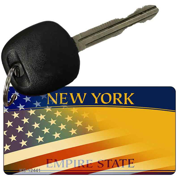 New York with American Flag Wholesale Novelty Metal Key Chain KC-12441