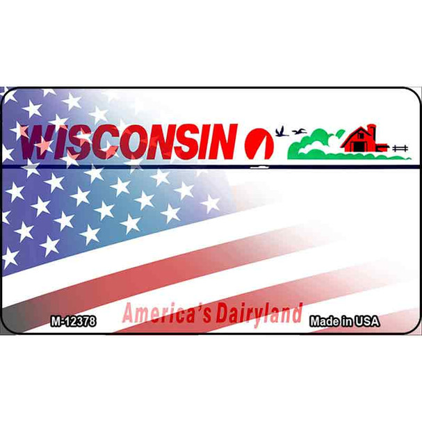 Wisconsin with American Flag Wholesale Novelty Metal Magnet M-12378