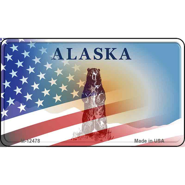 Alaska with American Flag Wholesale Novelty Metal Magnet M-12478