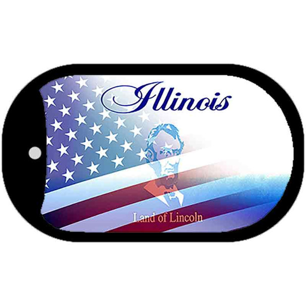 Illinois with American Flag Wholesale Novelty Metal Dog Tag Necklace