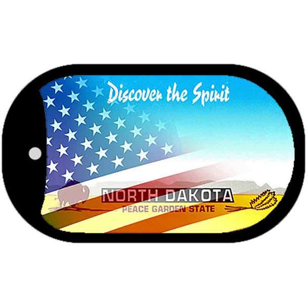 North Dakota with American Flag Wholesale Novelty Metal Dog Tag Necklace