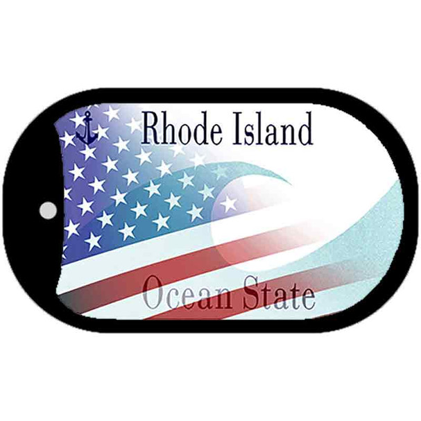 Rhode Island with American Flag Wholesale Novelty Metal Dog Tag Necklace