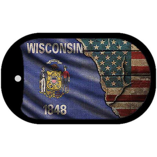 Wisconsin/American Flag Wholesale Novelty Metal Dog Tag Necklace