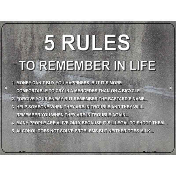 5 Rules In Life Wholesale Metal Novelty Parking Sign