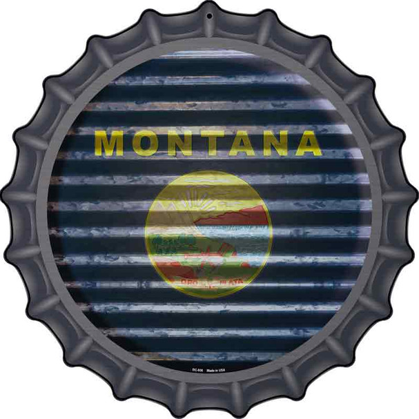 Montana Flag Corrugated Effect Wholesale Novelty Metal Bottle Cap Sign