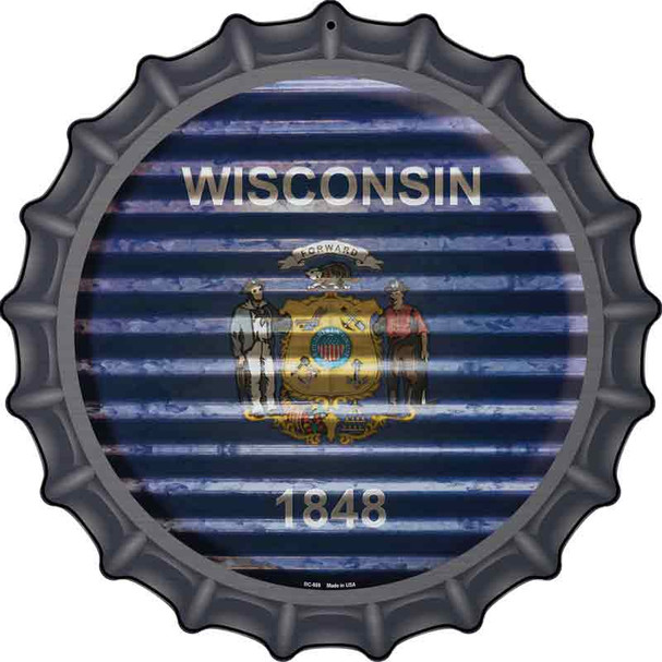 Wisconsin Flag Corrugated Effect Wholesale Novelty Metal Bottle Cap Sign