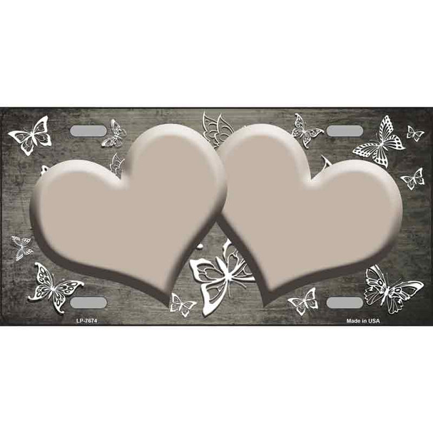 Tan White Hearts Butterfly Oil Rubbed Wholesale Metal Novelty License Plate