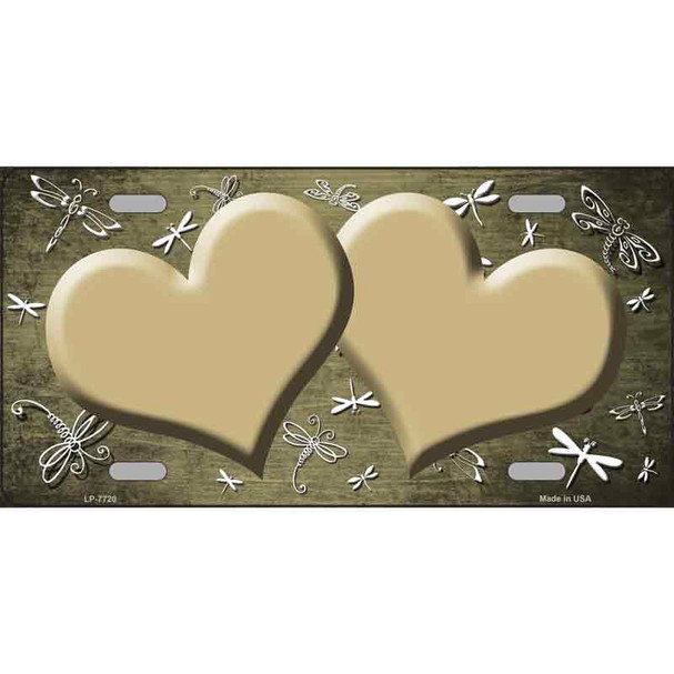 Gold White Dragonfly Hearts Oil Rubbed Wholesale Metal Novelty License Plate