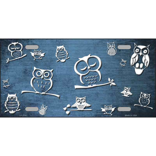 Light Blue White Owl Oil Rubbed Wholesale Metal Novelty License Plate