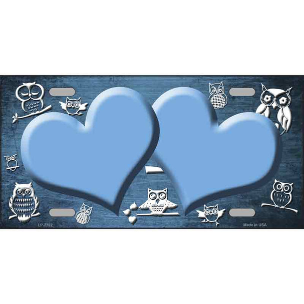 Light Blue White Owl Hearts Oil Rubbed Wholesale Metal Novelty License Plate