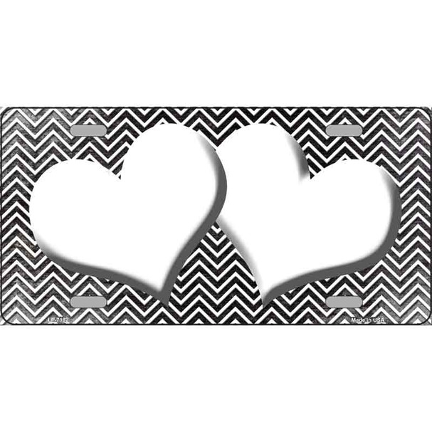 Black White Small Chevron Hearts Oil Rubbed Wholesale Metal Novelty License Plate