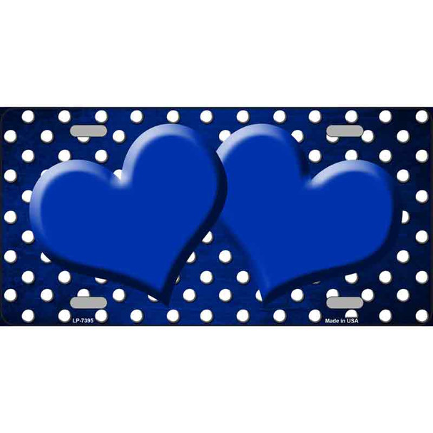 Blue White Small Dots Hearts Oil Rubbed Wholesale Metal Novelty License Plate