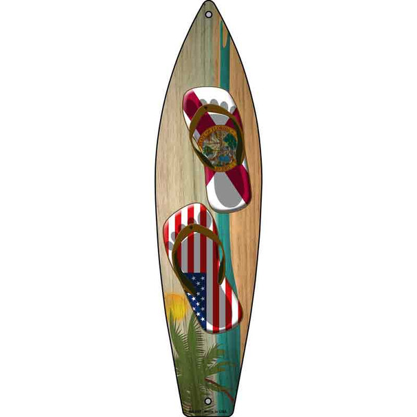 Florida Flag and US Flag Flip Flop Wholesale Novelty Metal Surfboard Sign