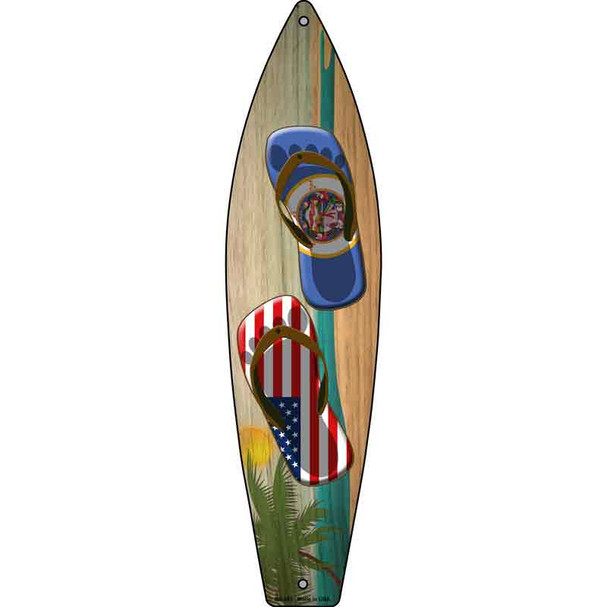 Minnesota Flag and US Flag Flip Flop Wholesale Novelty Metal Surfboard Sign