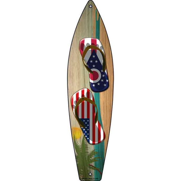 Ohio Flag and US Flag Flip Flop Wholesale Novelty Metal Surfboard Sign