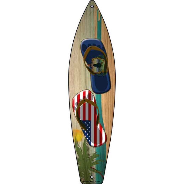 Vermont Flag and US Flag Flip Flop Wholesale Novelty Metal Surfboard Sign