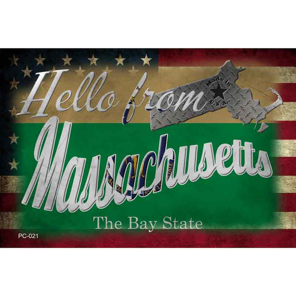Hello From Massachusetts Wholesale Novelty Metal Postcard PC-021