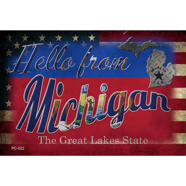 Hello From Michigan Wholesale Novelty Metal Postcard PC-022