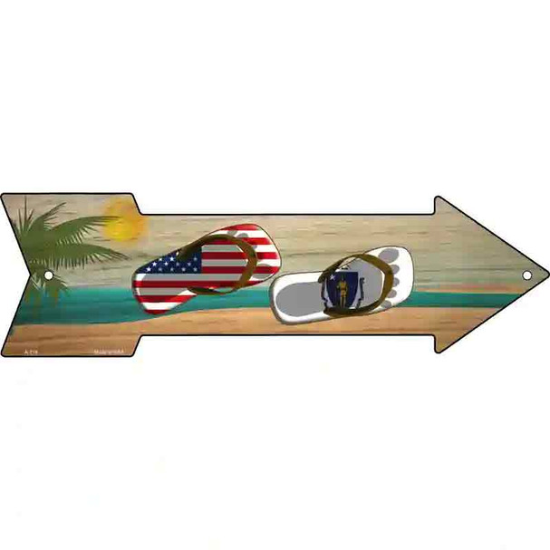 US and Massachusetts Flag Flip Flop Wholesale Novelty Metal Arrow Sign