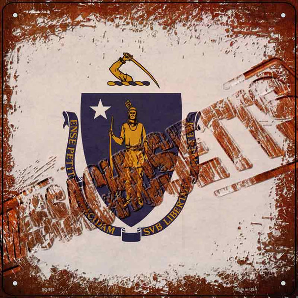 Massachusetts Rusty Stamped Wholesale Novelty Metal Square Sign
