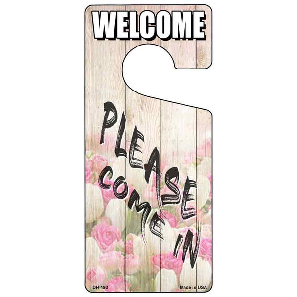 Please Come In Pink Floral Wholesale Novelty Metal Door Hanger DH-193