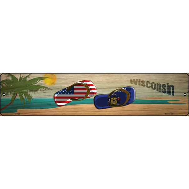 Wisconsin Flag and US Flag Wholesale Novelty Metal Street Sign