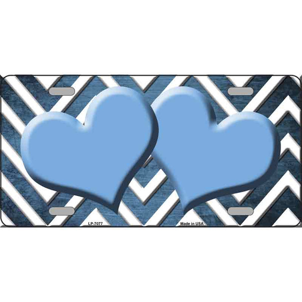 Light Blue White Hearts Chevron Oil Rubbed Wholesale Metal Novelty License Plate