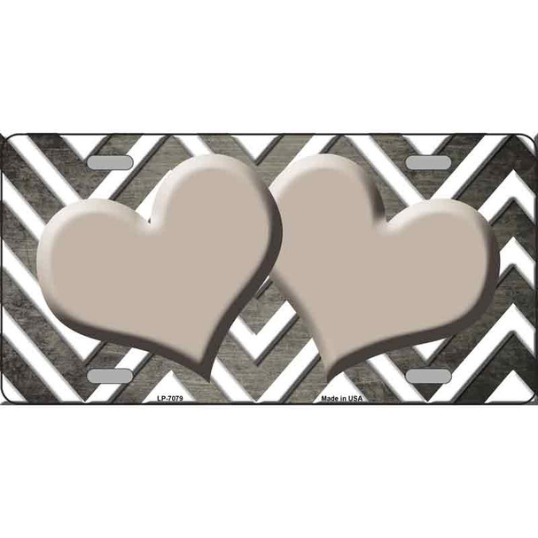 Tan White Hearts Chevron Oil Rubbed Wholesale Metal Novelty License Plate