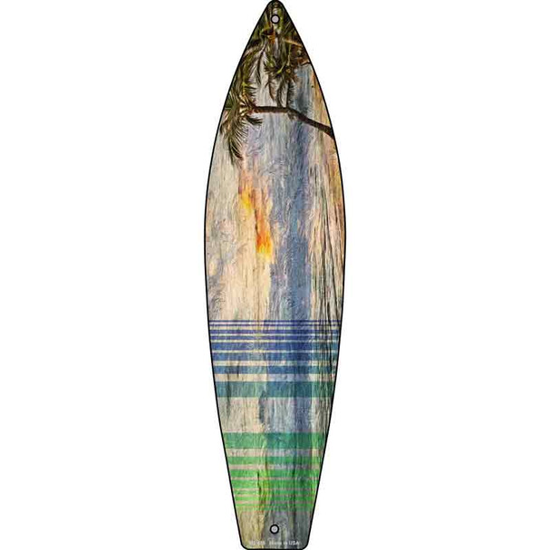 Ocean Sunset With Trees Wholesale Novelty Metal Surfboard Sign