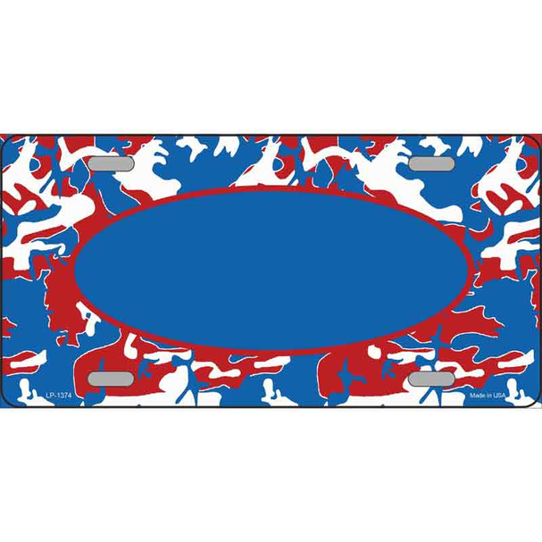 Patriotic Camouflage With Blue Center Oval Wholesale Metal Novelty License Plate