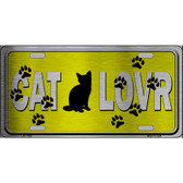 Cat Lover Yellow Brushed Chrome Wholesale Novelty Metal License Plate Tag