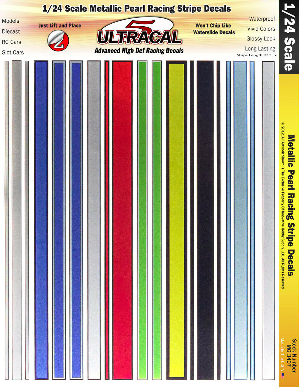 MG 3407 Ultracal Decals Metallic Pearl Racing Stripe Decals for Shop