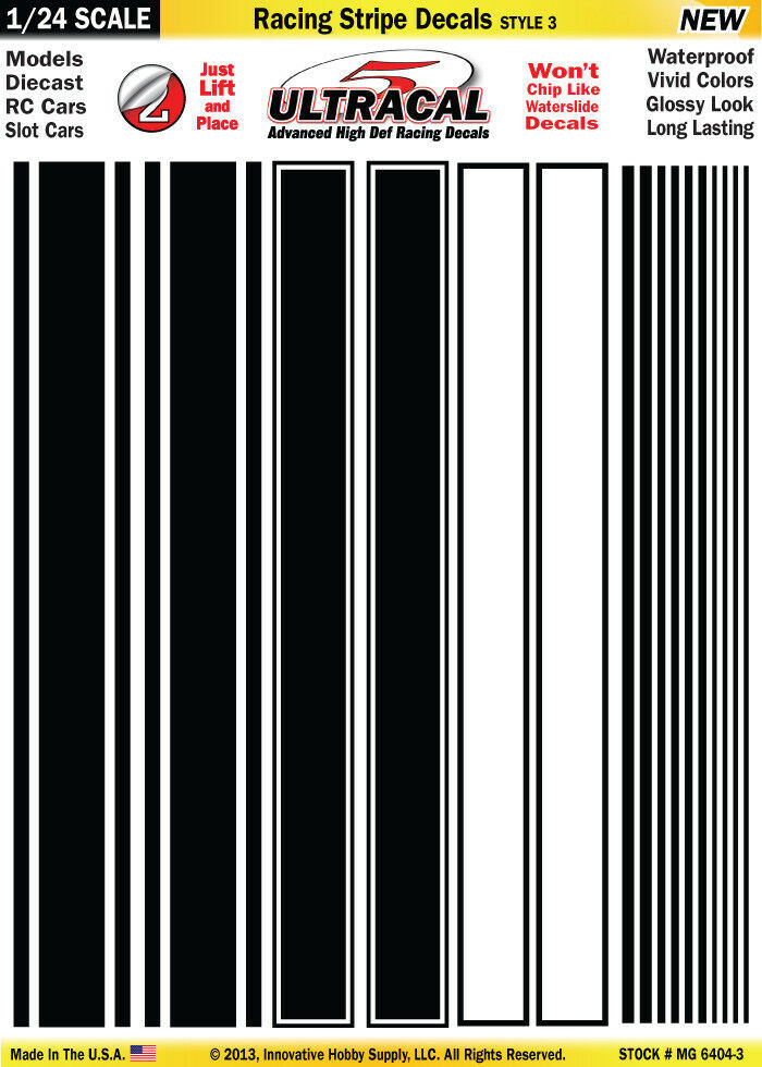UltraCal Chrome Trim Decal Kit - Scale 1:24 & 1:32, MG 3411 Model Car Detailing, Peel & Stick Metallic Foil