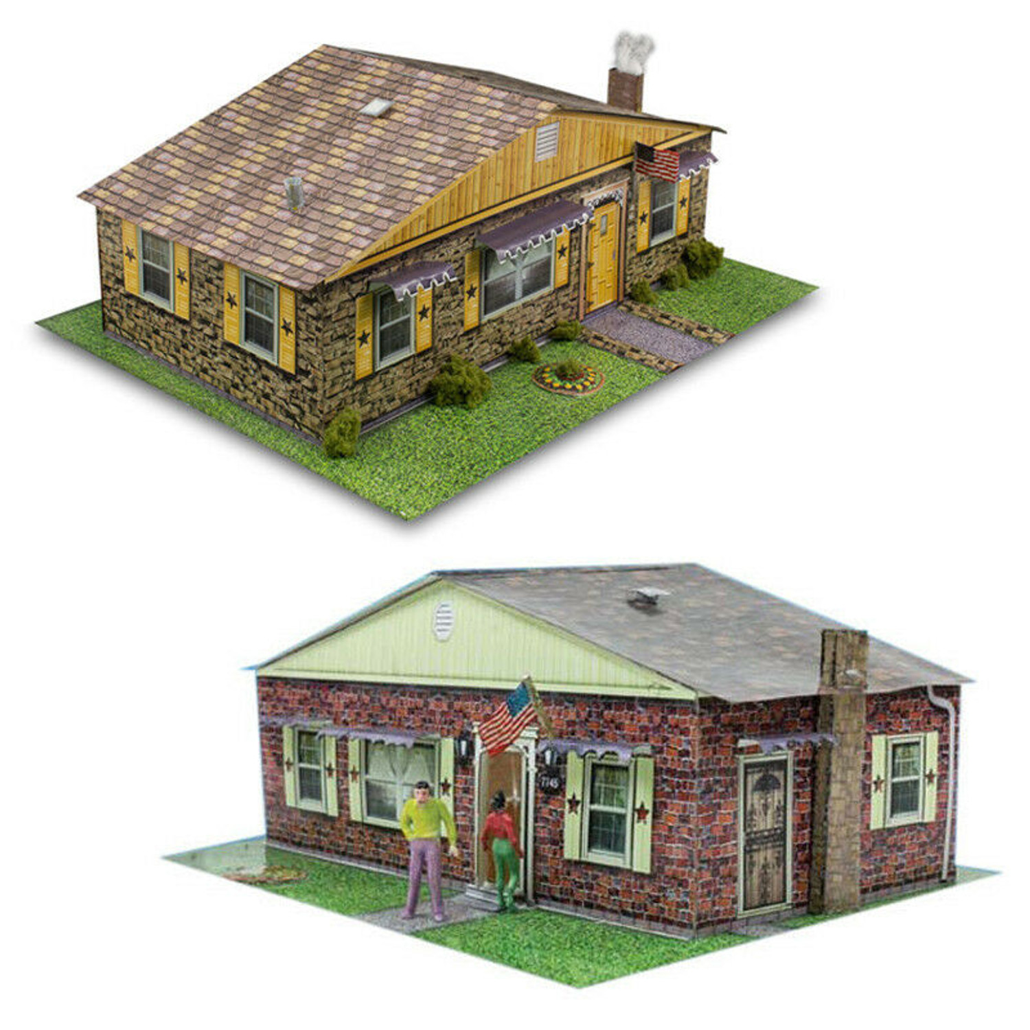 BK 8700 1:87 Scale "Sandstone & Brick Rambler Houses" Photo Real Scale Building Kit