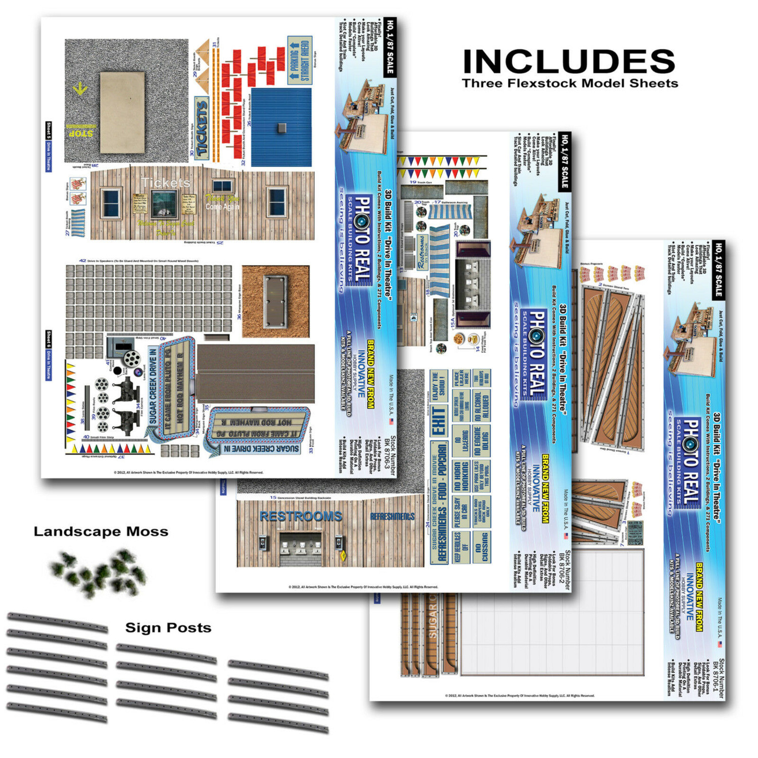 BK 8706 1:87 Scale "Drive In Theatre" Photo Real Scale Building Kit