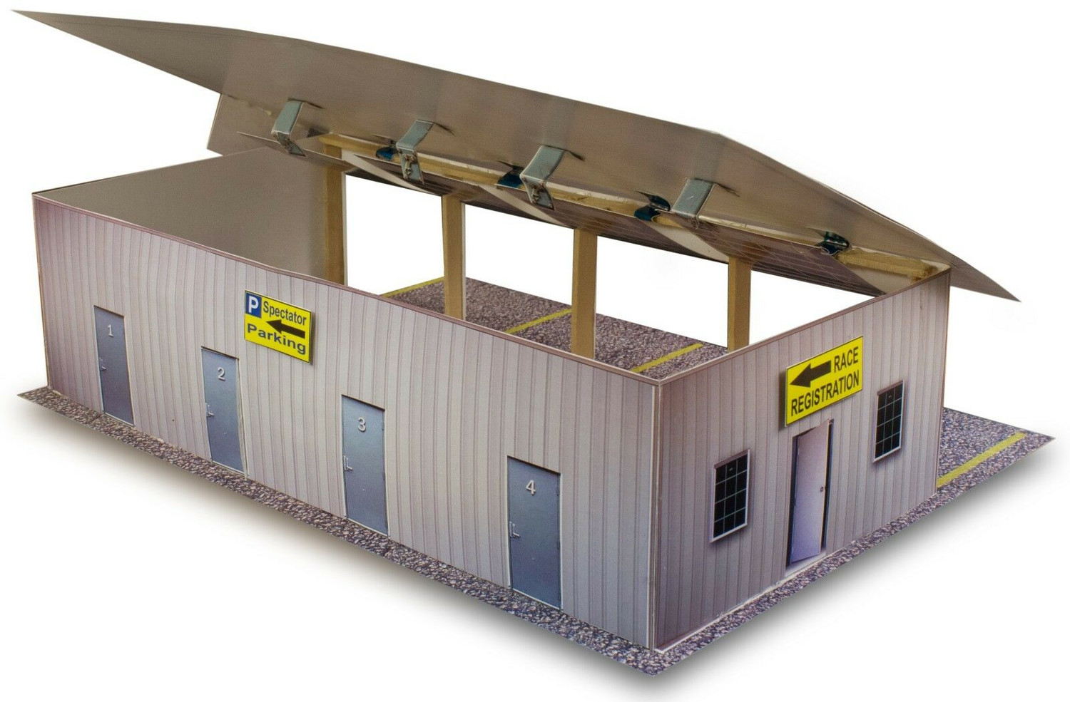 BK 8712 1:87 Scale "Four Stall Pit Garage & Bleachers" Photo Real Scale Building Kit