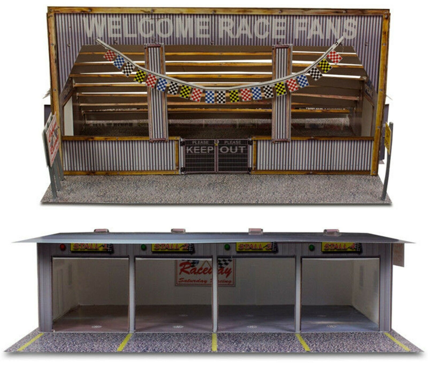 BK 8712 1:87 Scale "Four Stall Pit Garage & Bleachers" Photo Real Scale Building Kit