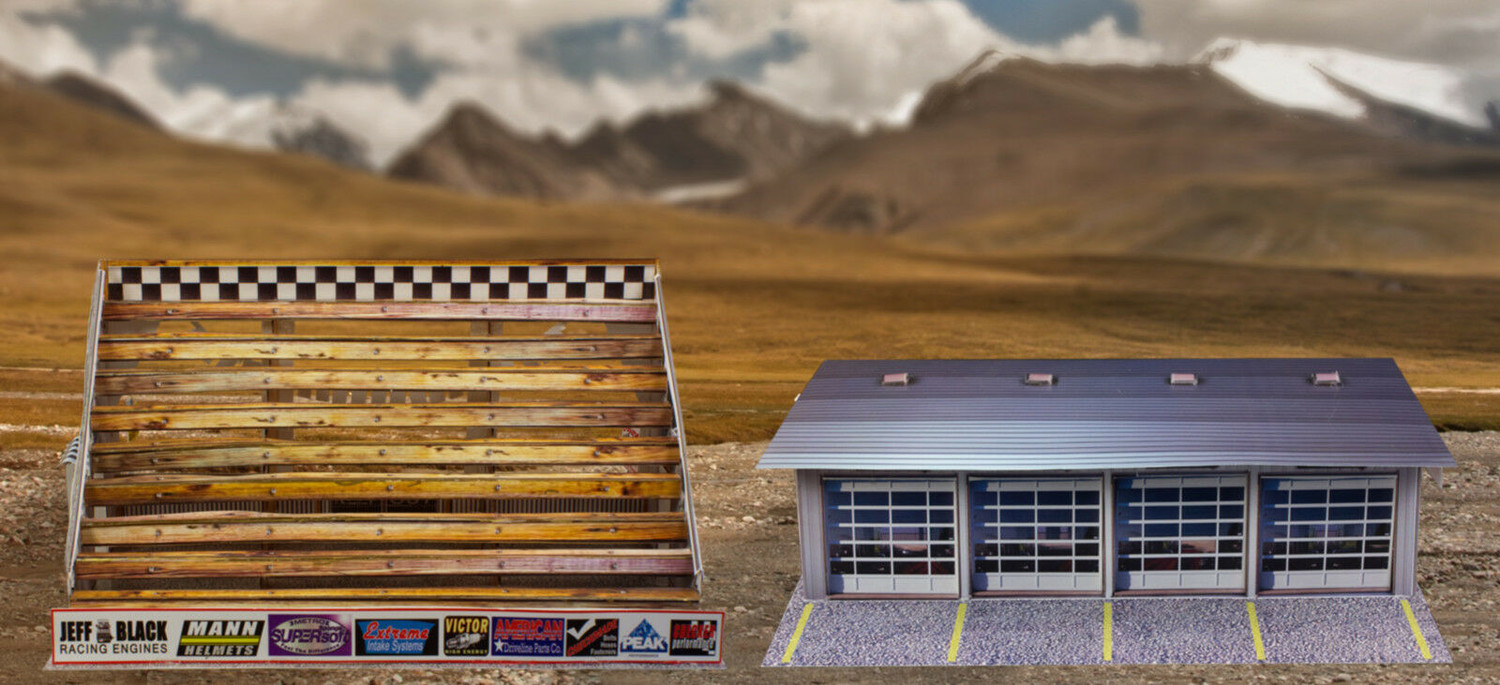 BK 8712 1:87 Scale "Four Stall Pit Garage & Bleachers" Photo Real Scale Building Kit