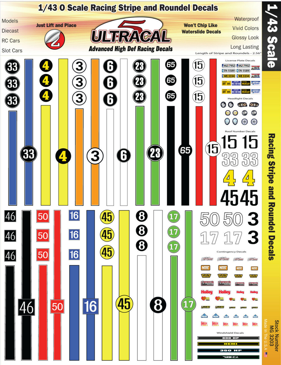 MG 3203 Ultracal Racing Stripes and Roundel Decals 1:43 Scale