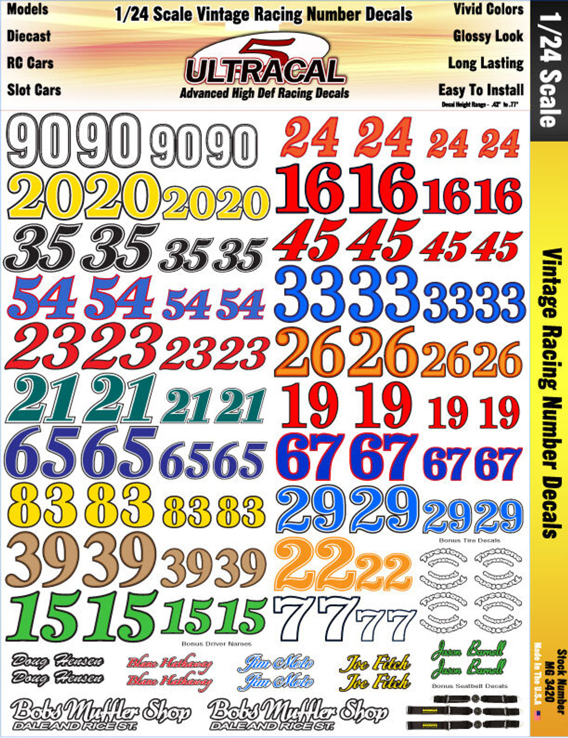 MG 3420 Utracal - Vintage Racing Number - High Definition Racing Decals for 1:24 scale