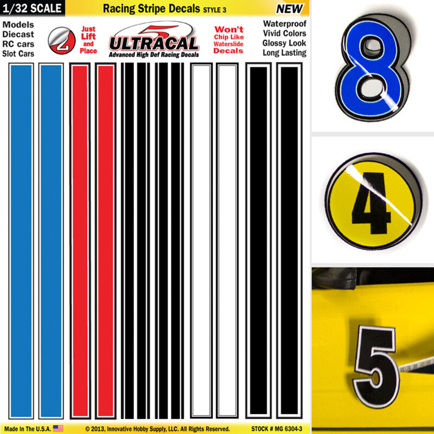 MG 6304-3 Ultracal Racing Stripe Style 3 Decals 1:32 Scale