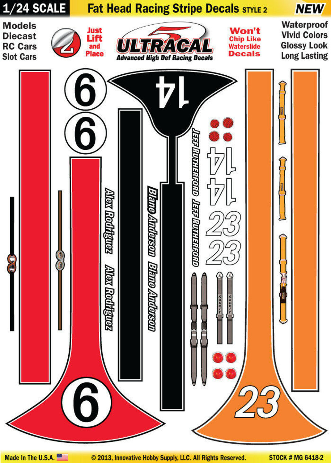 MG 6418-2 Ultracal Fat Head Racing Stripe Style 2 Decals 1:24 Scale